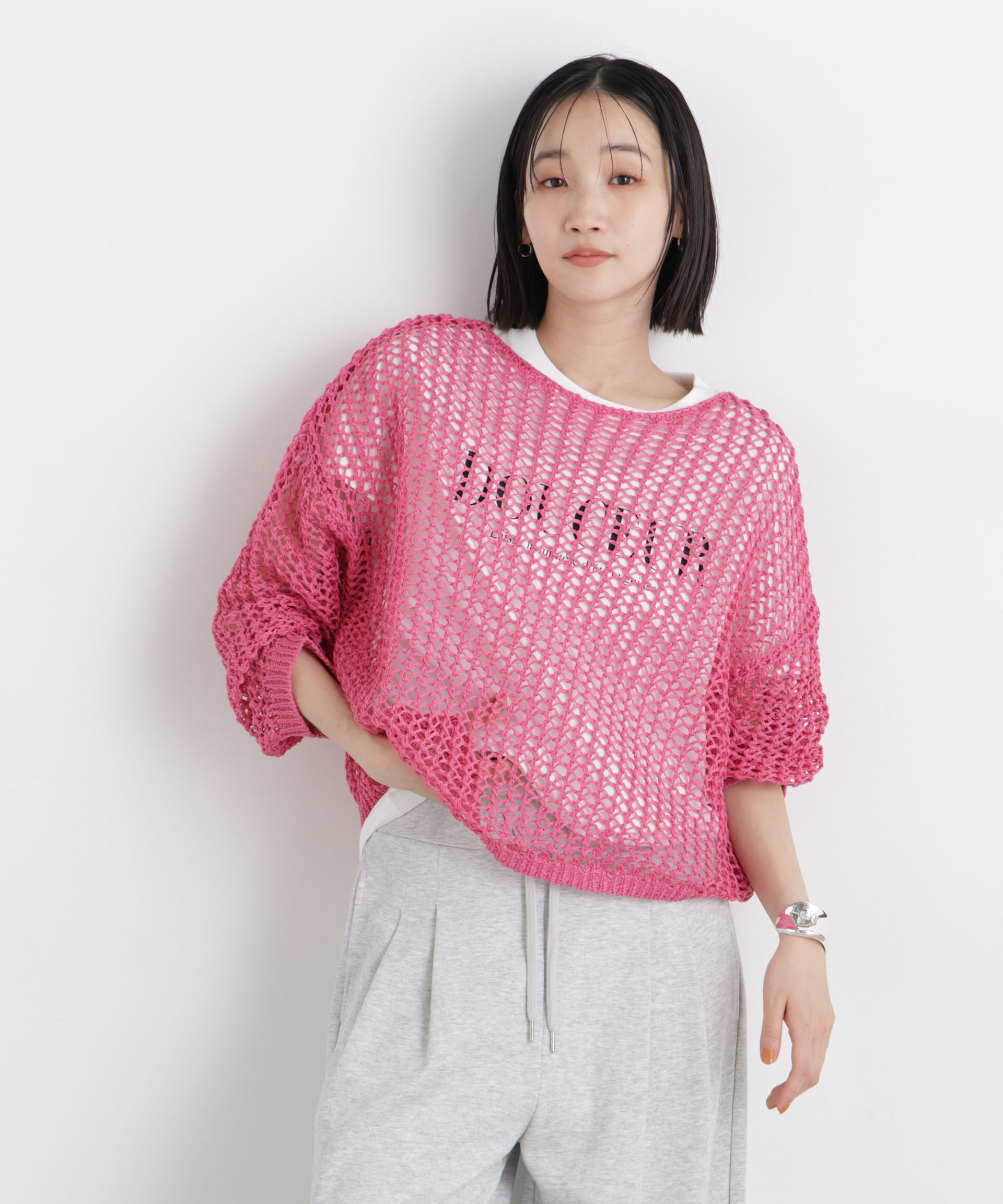 nano･universe「ワイドシルエットメッシュニットプルオーバー」|ニット・セーター|ピンク