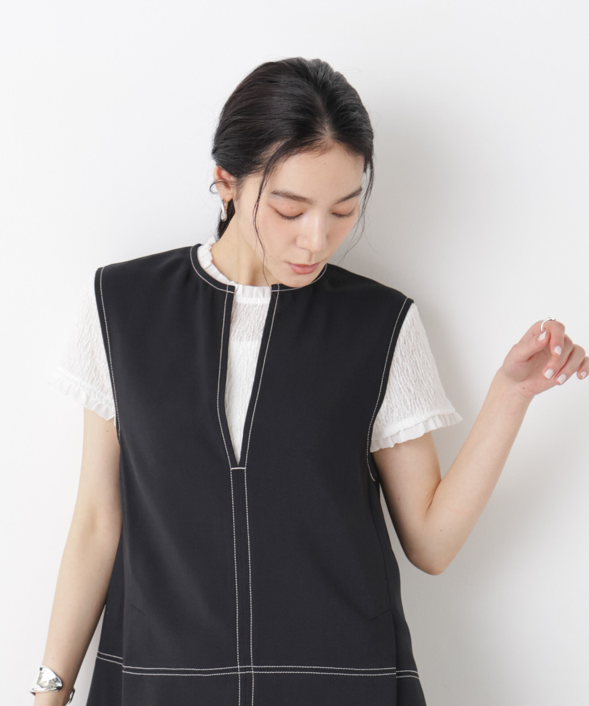 nano･universe「ランダムリンクルフリルトップス」|Tシャツ・カットソー|