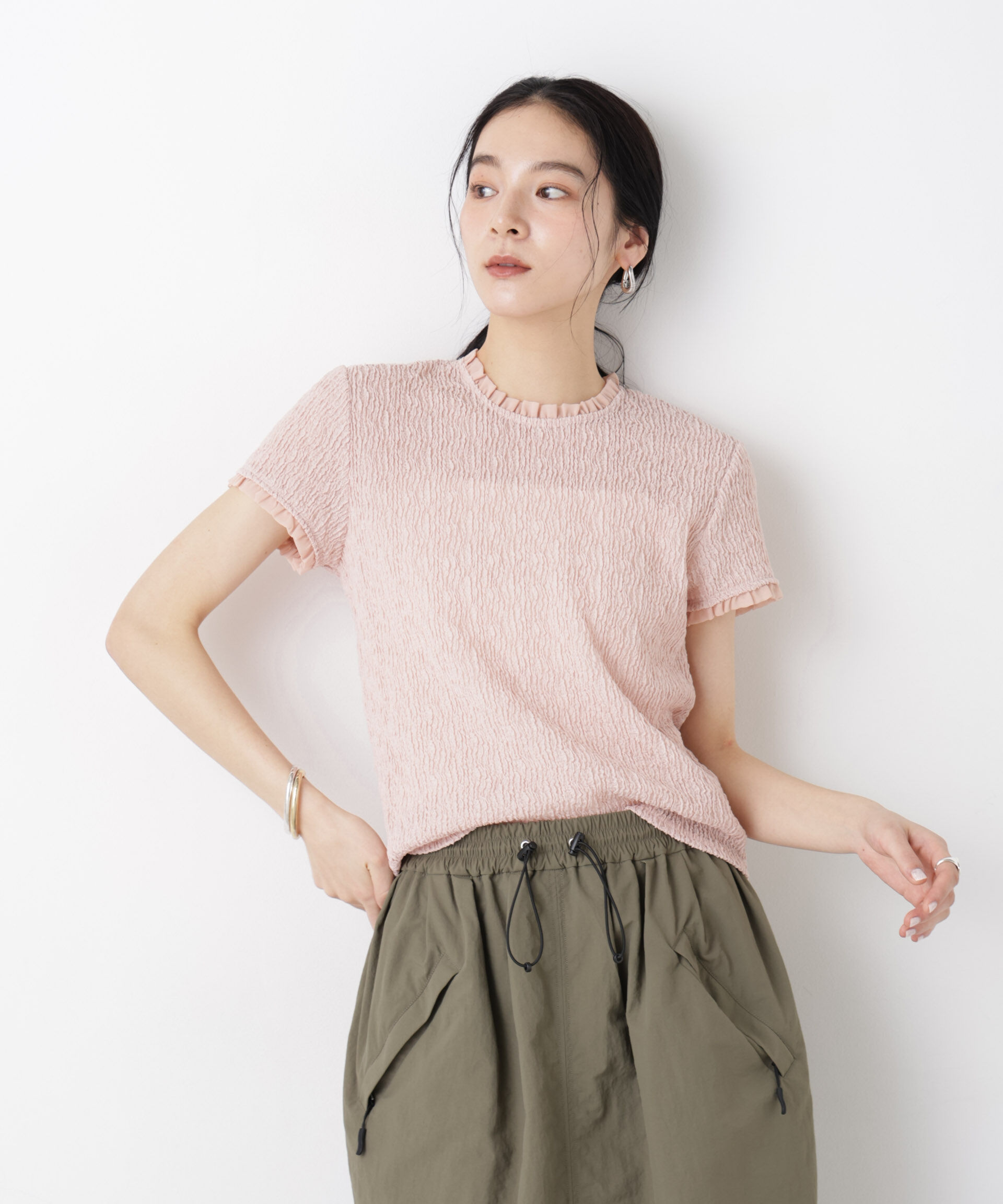 nano･universe「ランダムリンクルフリルトップス」|Tシャツ・カットソー|