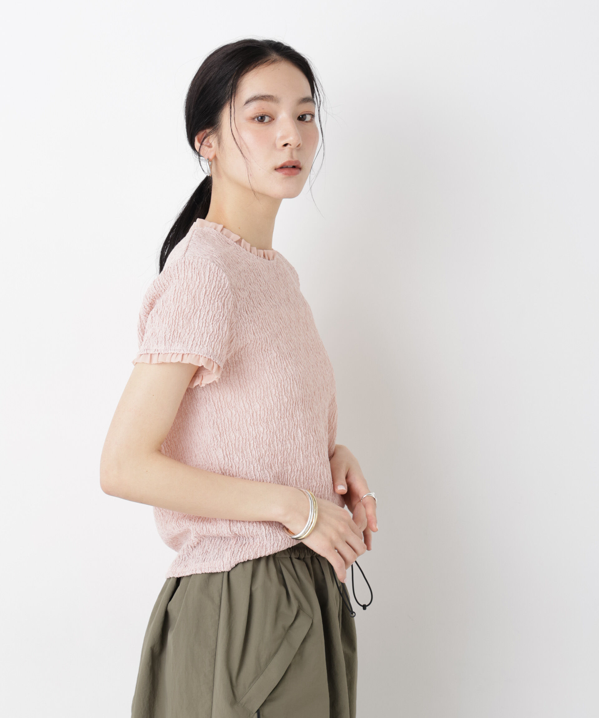 nano･universe「ランダムリンクルフリルトップス」|Tシャツ・カットソー|