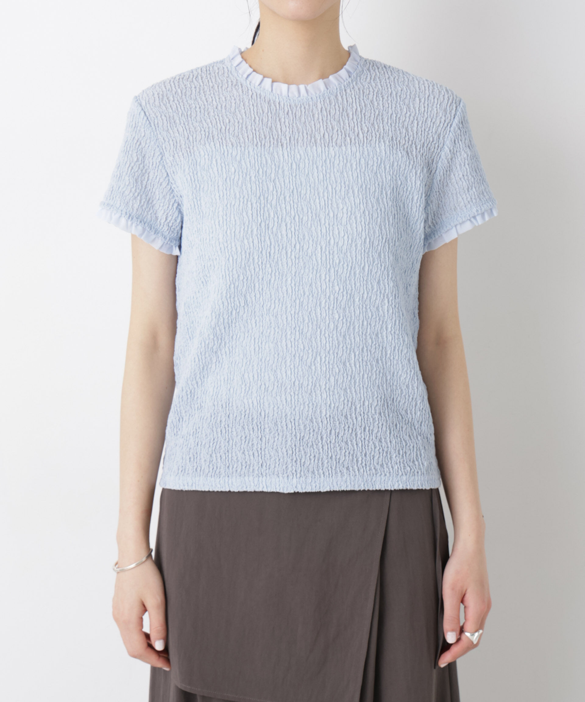 nano･universe「ランダムリンクルフリルトップス」|Tシャツ・カットソー|