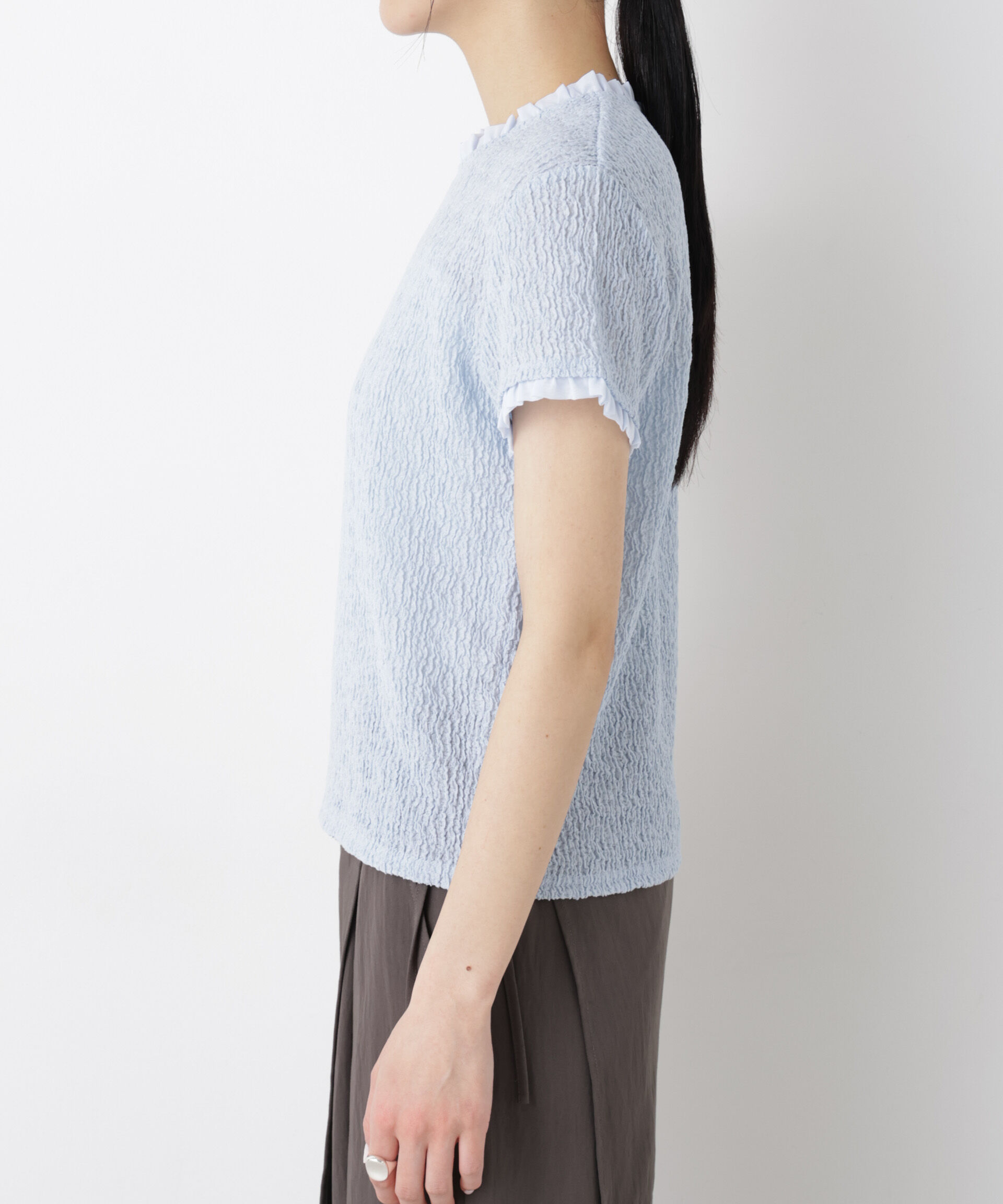 nano･universe「ランダムリンクルフリルトップス」|Tシャツ・カットソー|