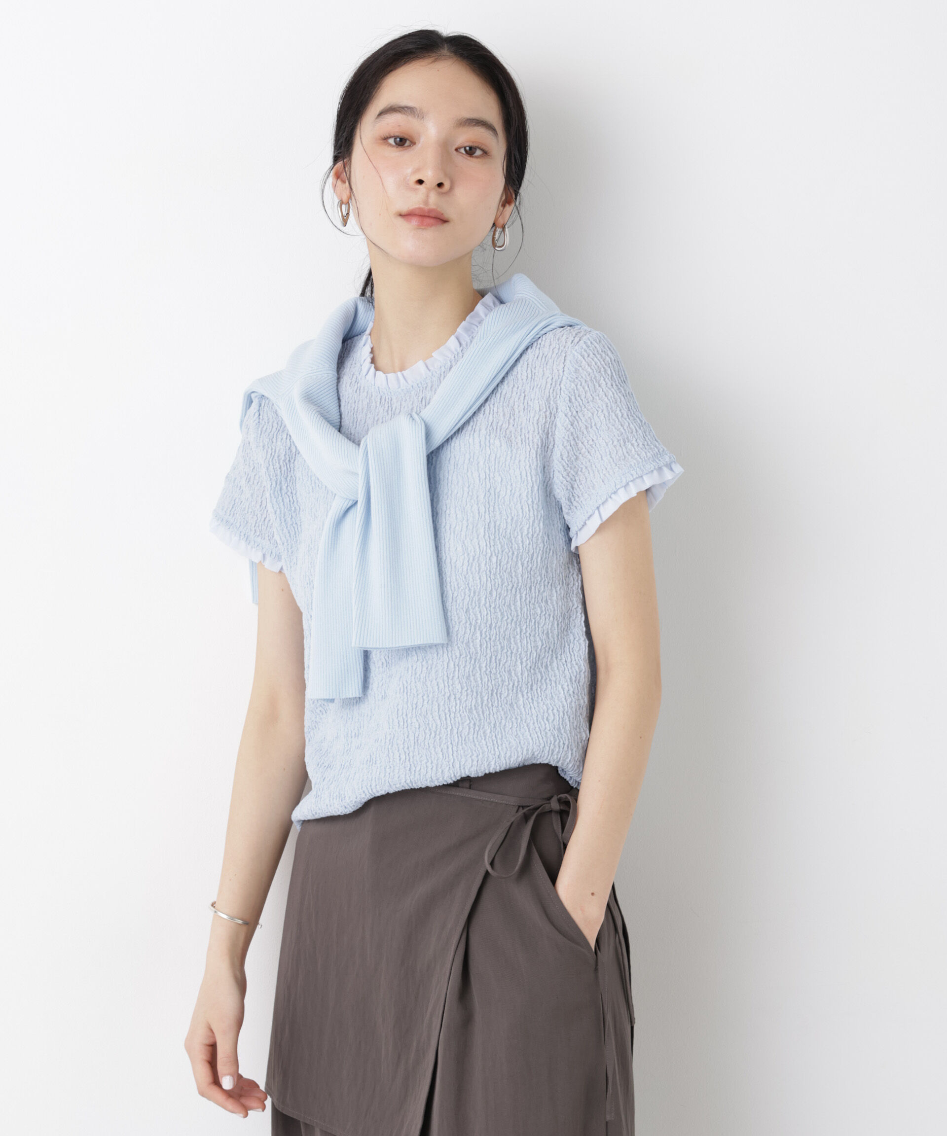 nano･universe「ランダムリンクルフリルトップス」|Tシャツ・カットソー|