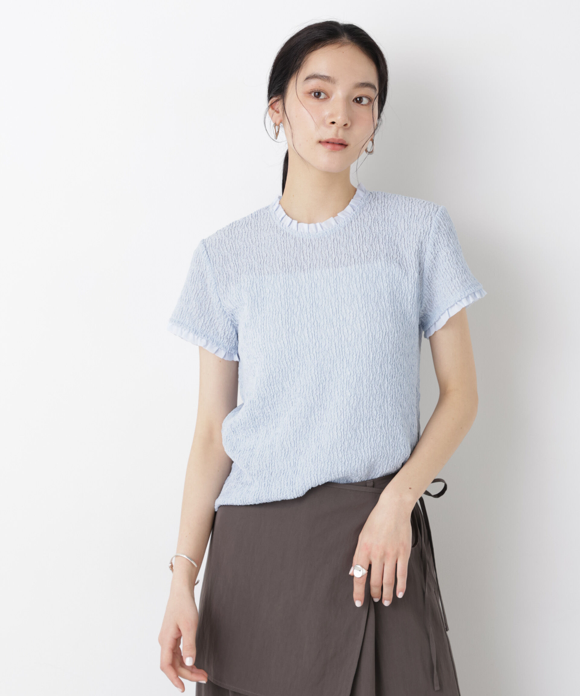 nano･universe「ランダムリンクルフリルトップス」|Tシャツ・カットソー|