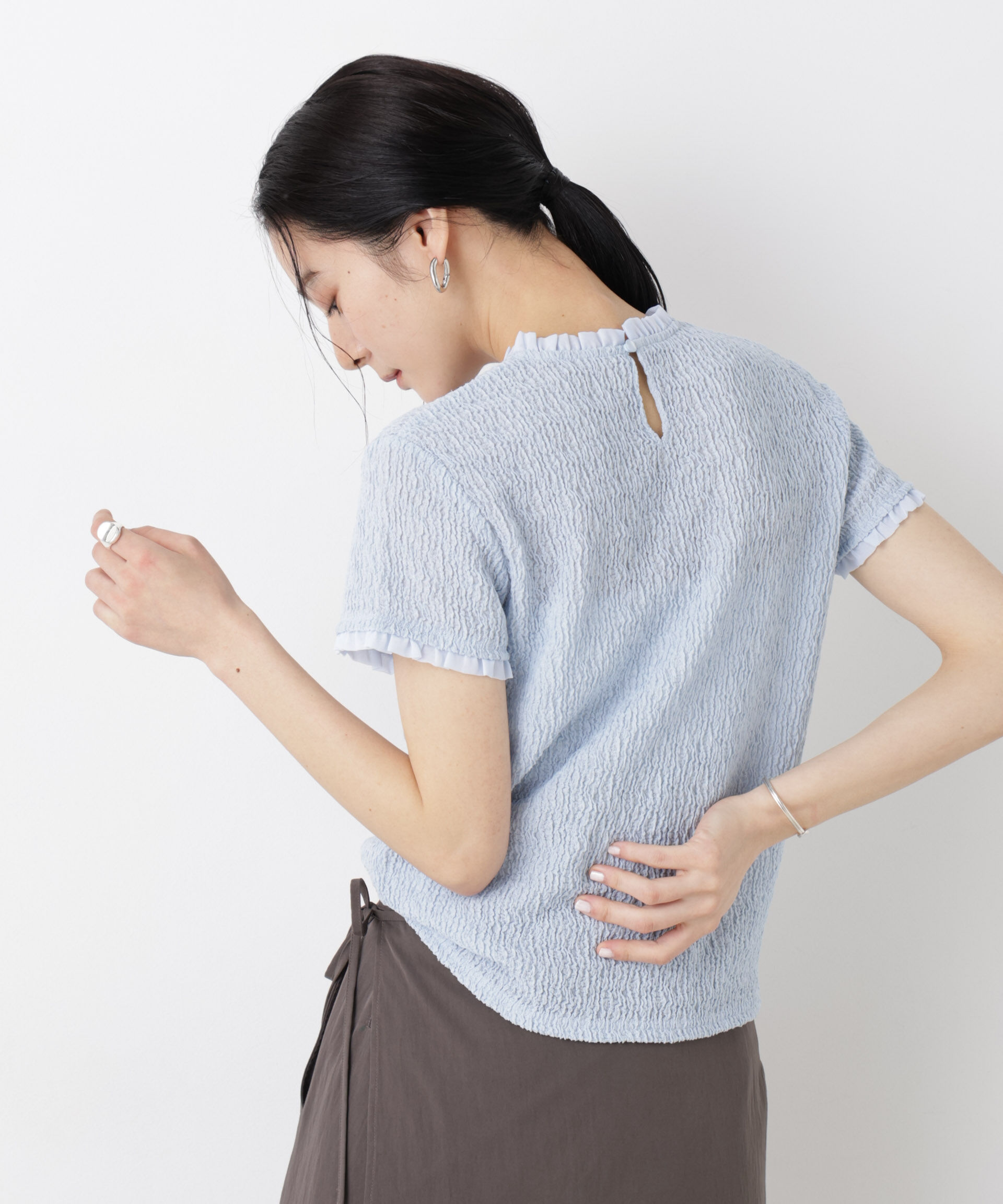 nano･universe「ランダムリンクルフリルトップス」|Tシャツ・カットソー|