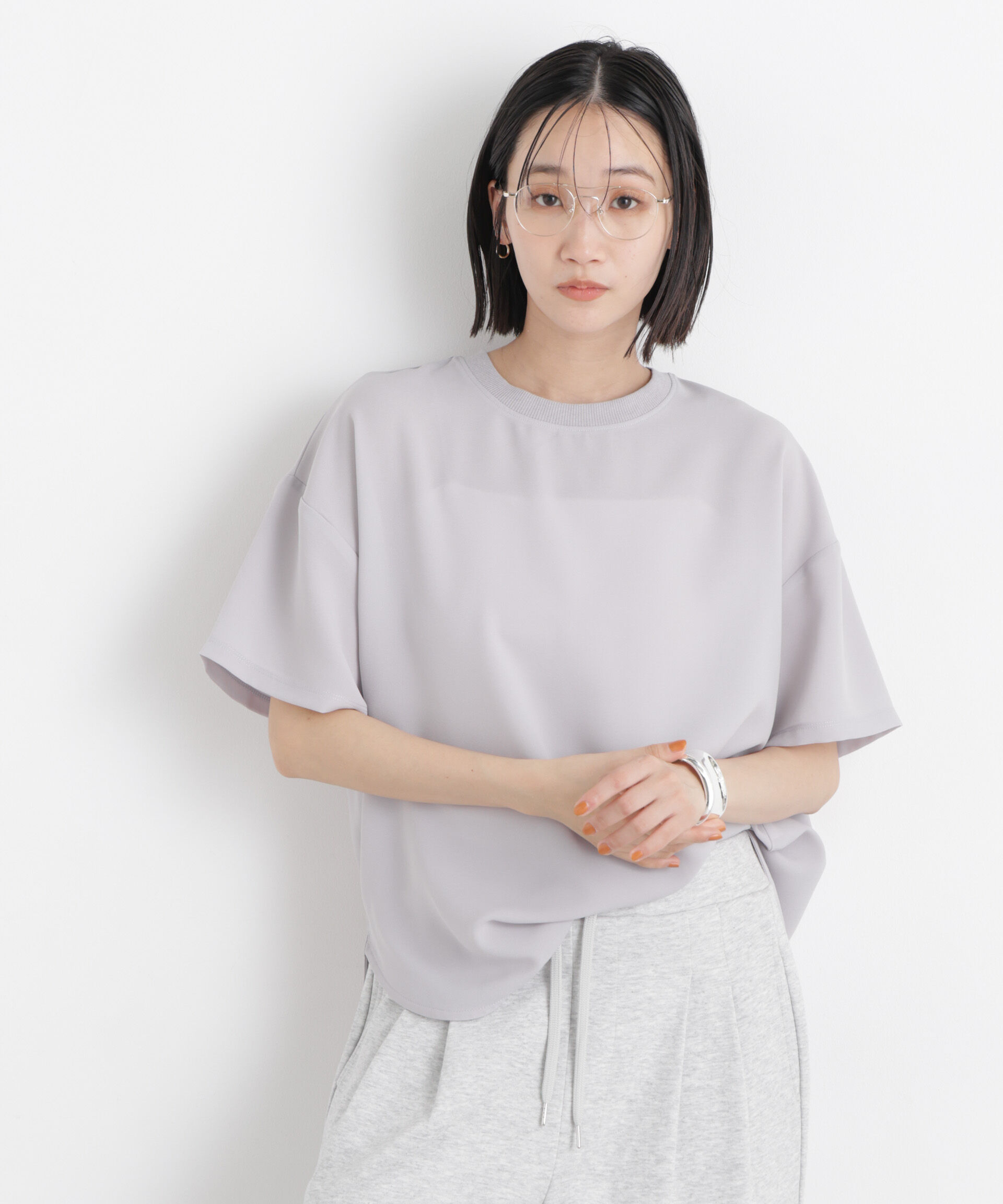 nano･universe「カットジョーゼットラウンドヘムTブラウス」|Tシャツ・カットソー|グレー