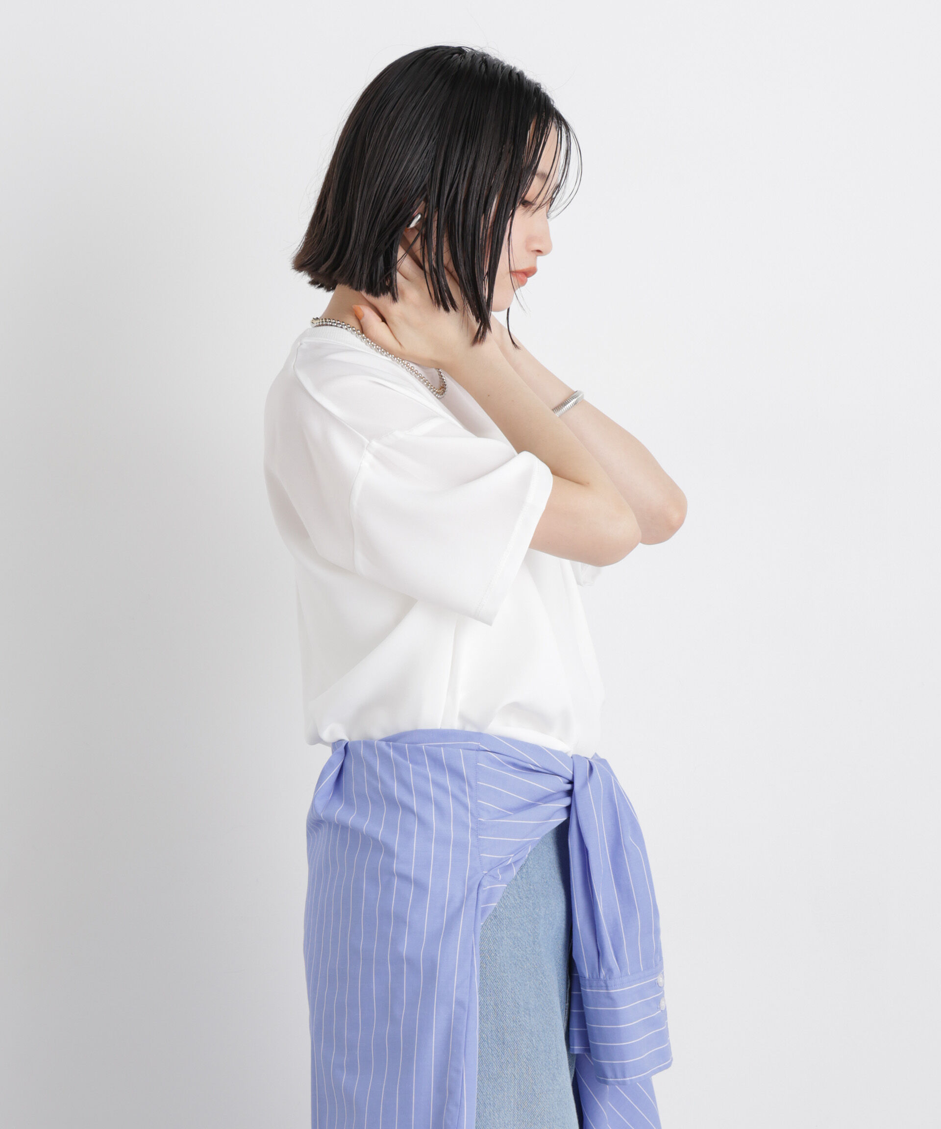 nano･universe「カットジョーゼットラウンドヘムTブラウス」|Tシャツ・カットソー|