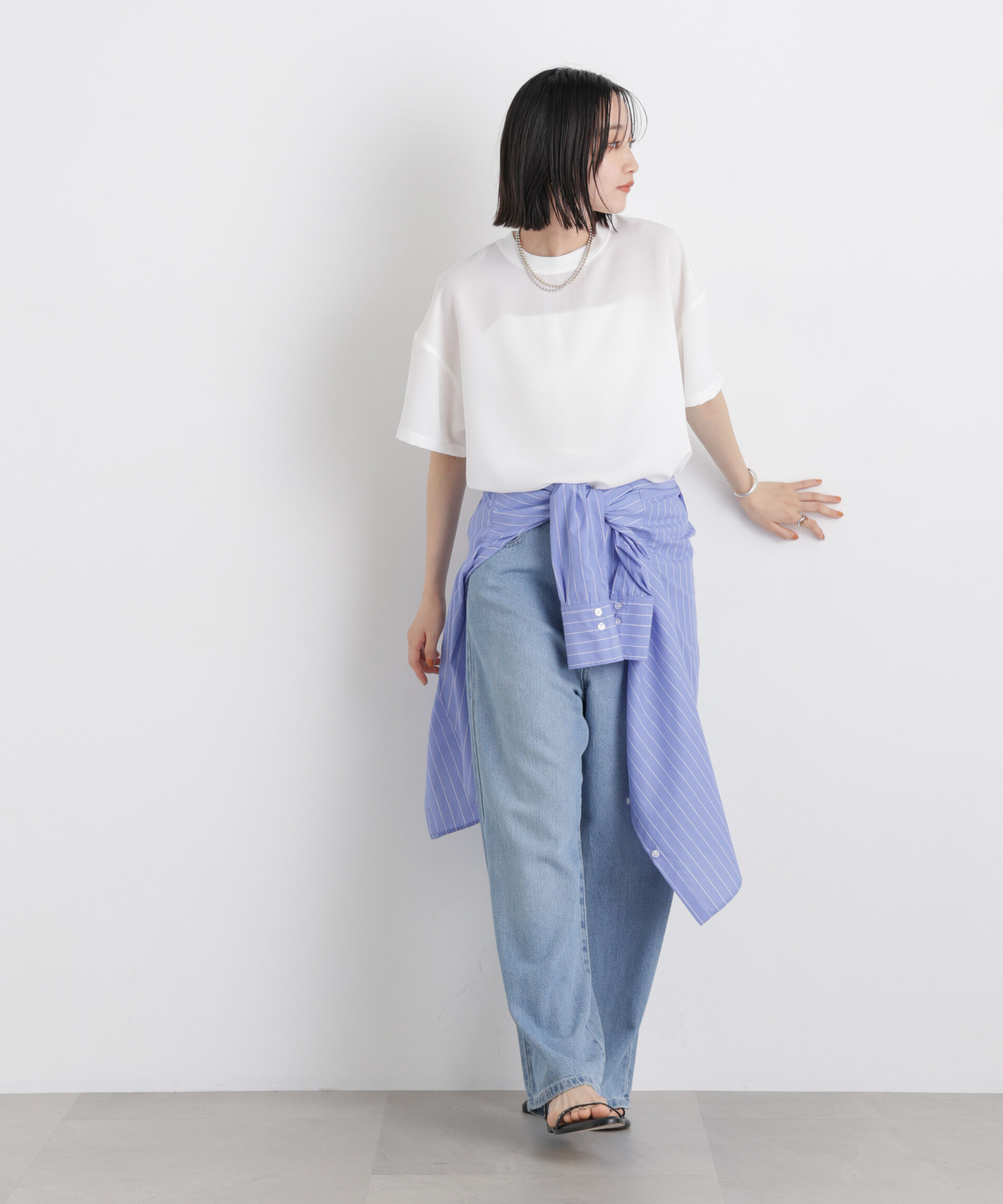 nano･universe「カットジョーゼットラウンドヘムTブラウス」|Tシャツ・カットソー|