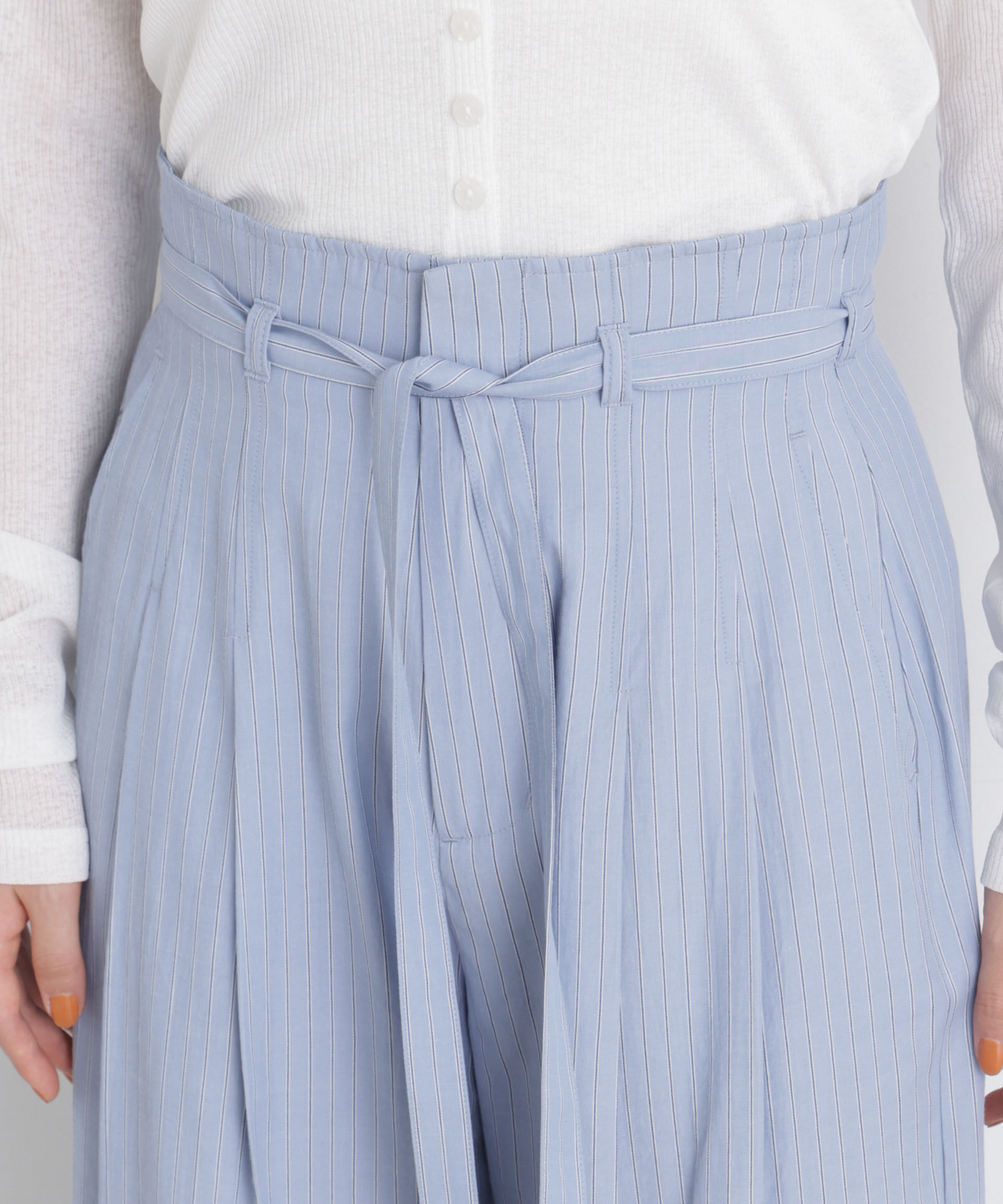 nano･universe「ドビーストライプベルト付タックワイドパンツ(セットアップ可)」|チノ|