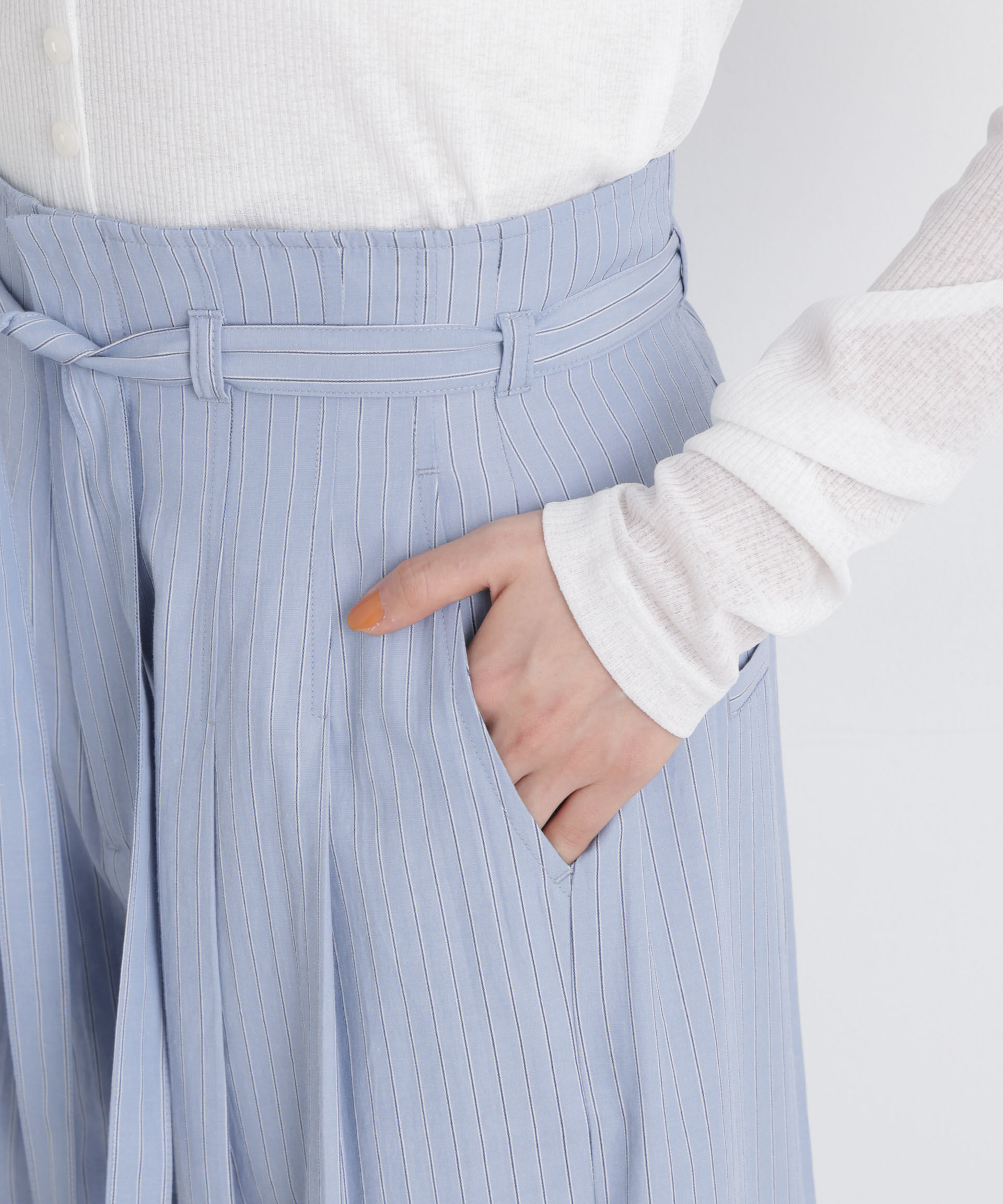 nano･universe「ドビーストライプベルト付タックワイドパンツ(セットアップ可)」|チノ|