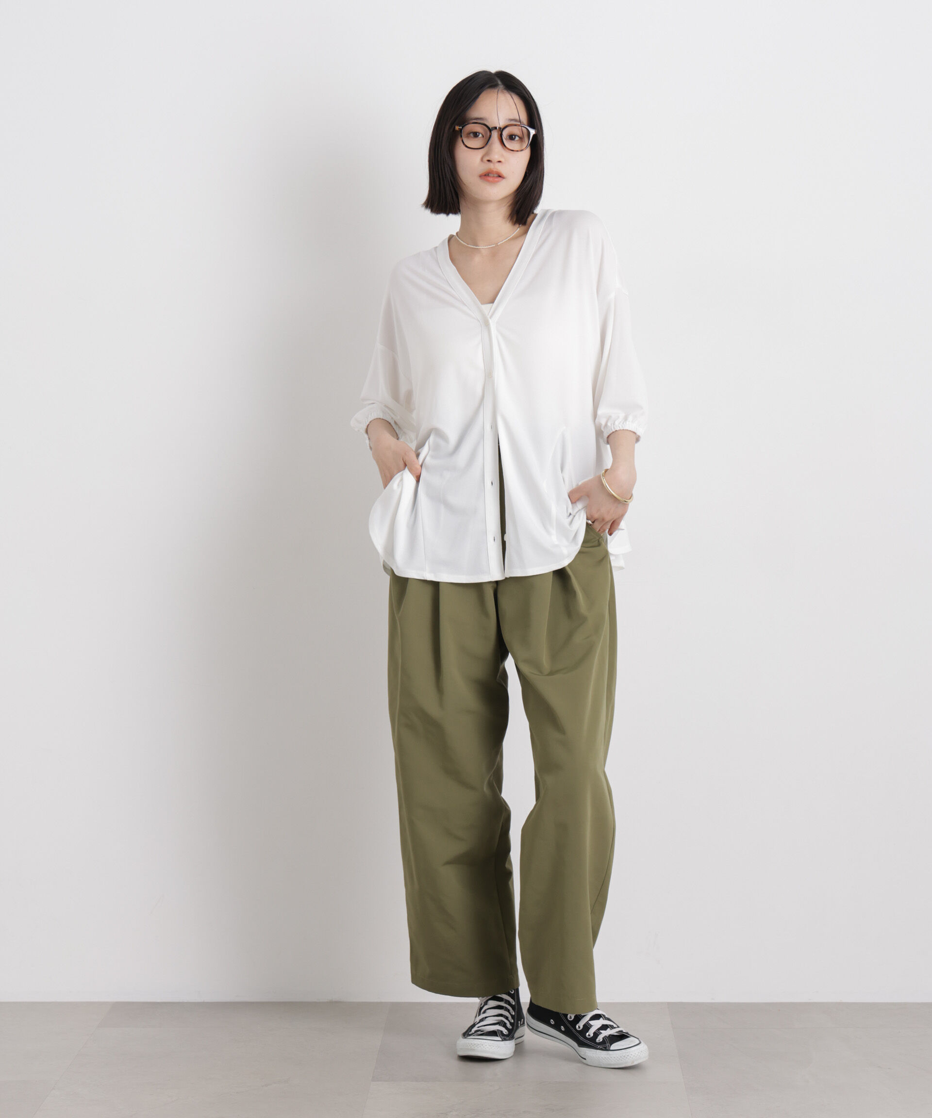 nano･universe「平織りツータックワイドパンツ」|チノ|