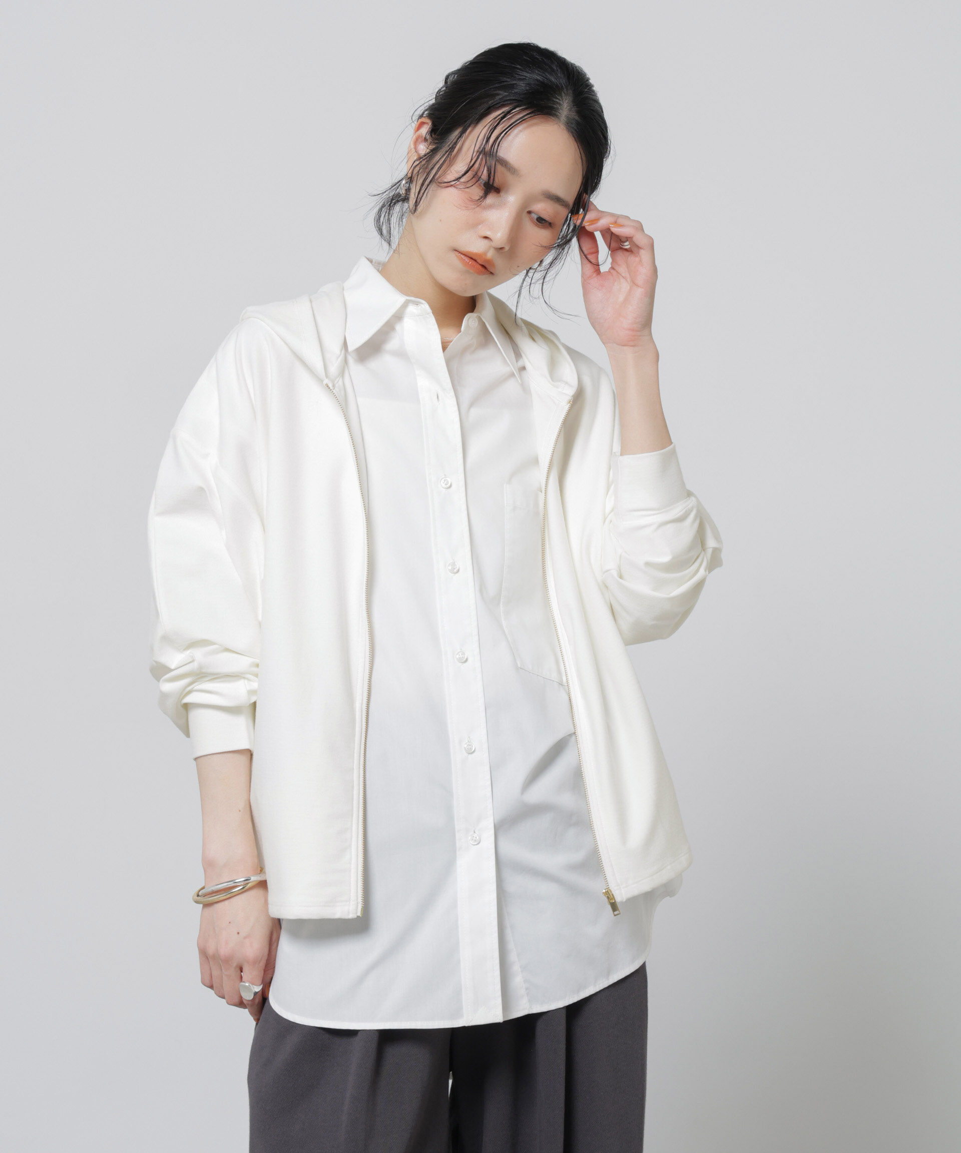 nano･universe「「Meaningful Continuity」coveross(R)ツイル調冷感プレーティング天竺パーカー」|Tシャツ・カットソー|