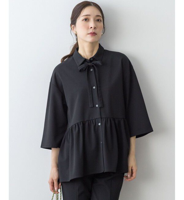 組曲「ジョーゼットジャージーボウタイチュニック ブラウス」|シャツ・ブラウス|ブラック系
