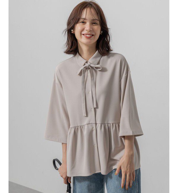 組曲「ジョーゼットジャージーボウタイチュニック ブラウス」|シャツ・ブラウス|ベージュ系
