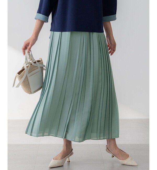 23区「【洗える】シアーコンビ プリーツ スカート」|スカート|セージ系