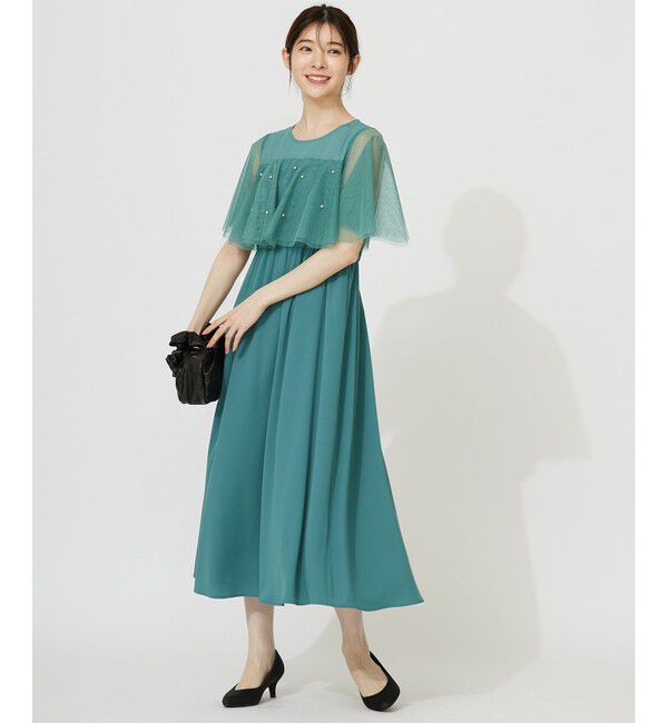 any SiS「【Lily Calin】ラッフルチュールフェイクパール ドレス」|ドレス|グリーン