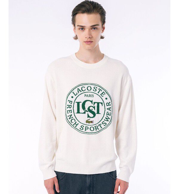LACOSTE「ナイロン&times;コットン ジャカードグラフィック ニットセーター」|ニット・セーター|ホワイト