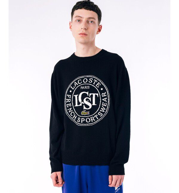 LACOSTE「ナイロン&times;コットン ジャカードグラフィック ニットセーター」|ニット・セーター|ブラック