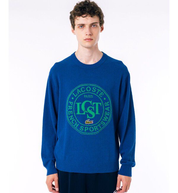 LACOSTE「ナイロン&times;コットン ジャカードグラフィック ニットセーター」|ニット・セーター|ブルー