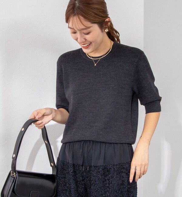 NOLLEY'S「《手洗い可能》ESPOIR 16G片畦5分袖プルオーバーニット」|ニット・セーター|