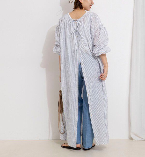 NOLLEY'S「ウォッシャブルシャーリングストライプ2WAYギャザーワンピース」|ワンピース|