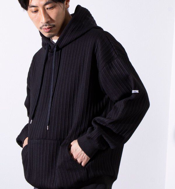 GLOSTER「【GLOSTER/グロスター】ストライプ キルティング  プルオーバーパーカー フーディ 」|パーカー|ブラック