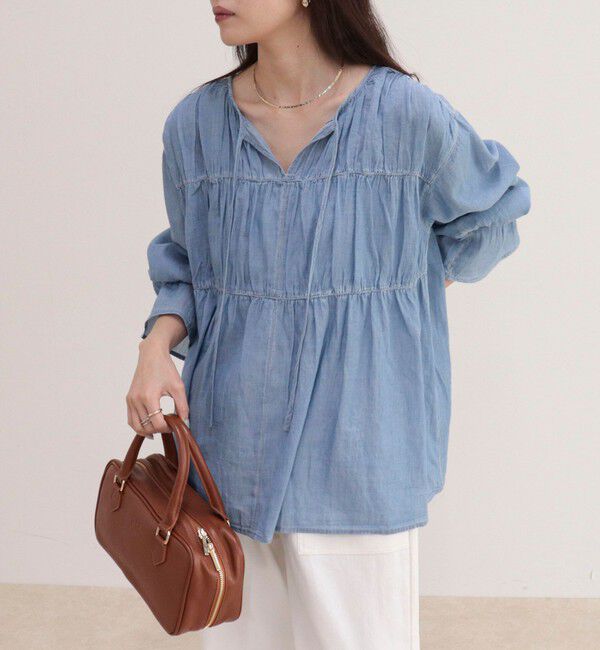 fredy emue「コットンボイルシアーデニムシャーリングブラウス」|シャツ・ブラウス|