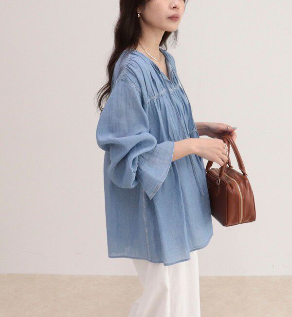 fredy emue「コットンボイルシアーデニムシャーリングブラウス」|シャツ・ブラウス|