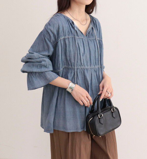 fredy emue「コットンボイルシアーデニムシャーリングブラウス」|シャツ・ブラウス|
