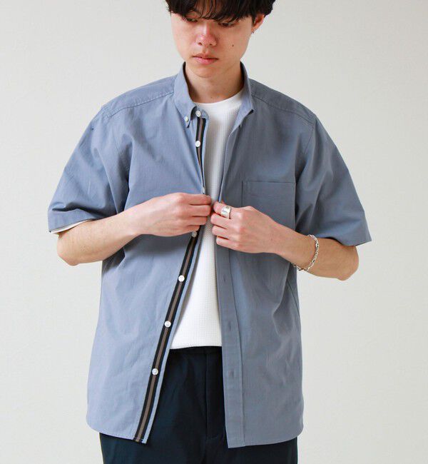 GLOSTER「オーバーフローサッカーニットテープS/Sシャツ」|シャツ・ブラウス|グレイッシュブルー