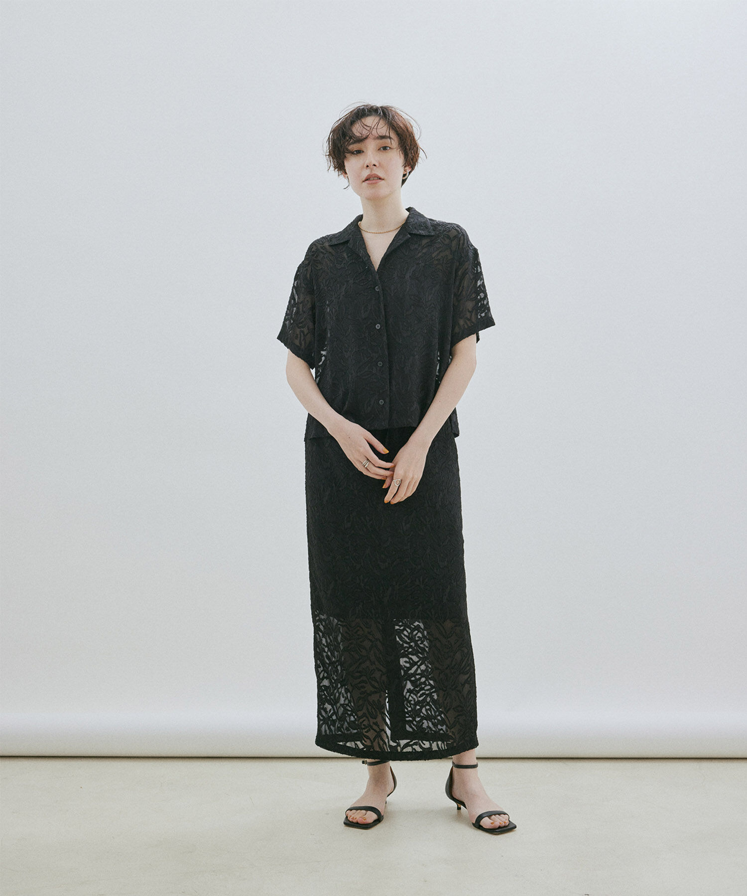 SALON adam et rope'「【セットアップ対応】シアージャガードレースタイトスカート」|スカート|