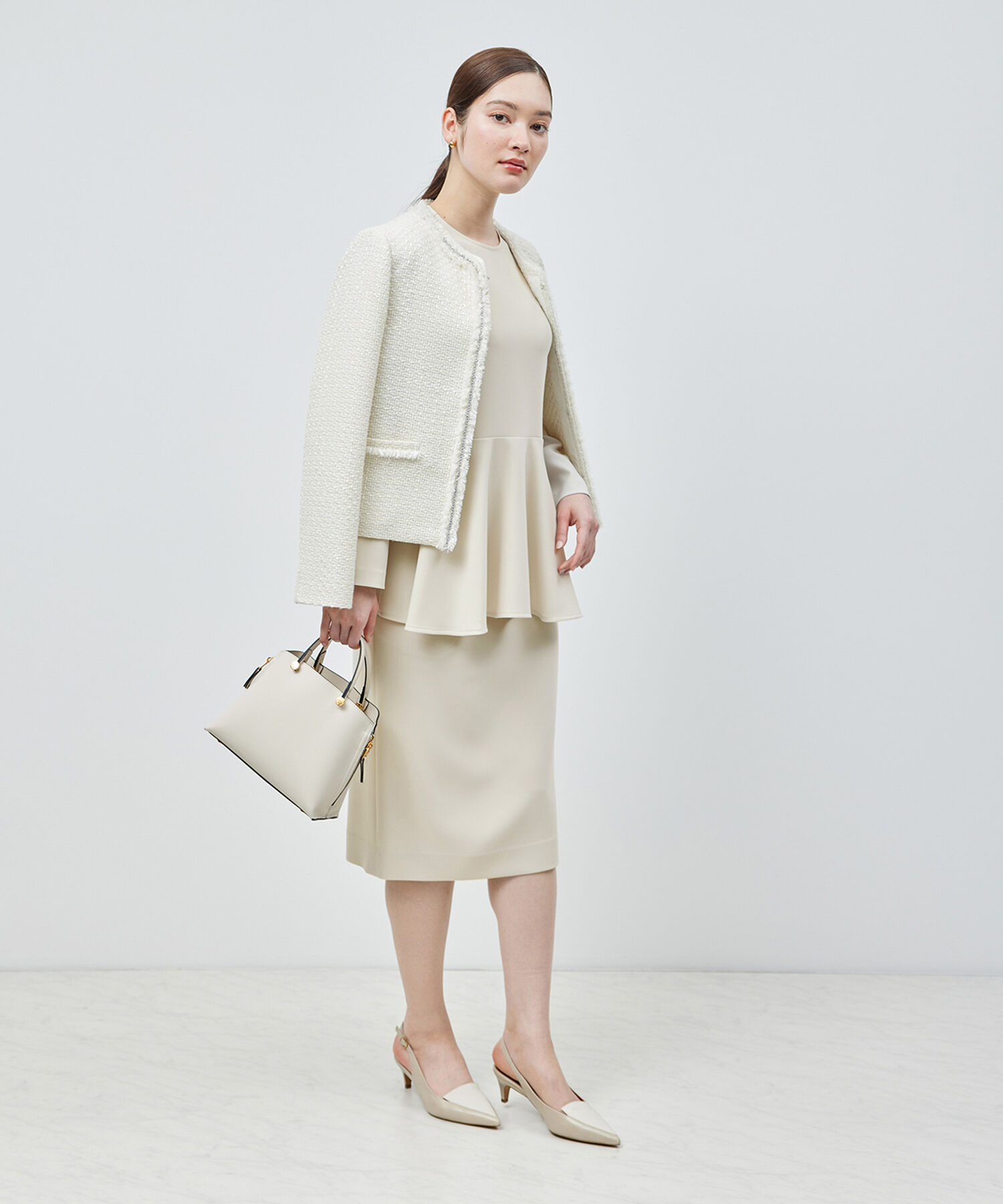 ROPE「トリアセテートダブルクロス ペプラムブラウス【セレモニー/通勤対応】【洗える】」|シャツ・ブラウス|