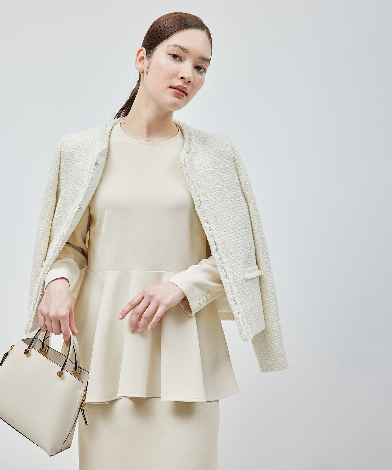 ROPE「トリアセテートダブルクロス ペプラムブラウス【セレモニー/通勤対応】【洗える】」|シャツ・ブラウス|