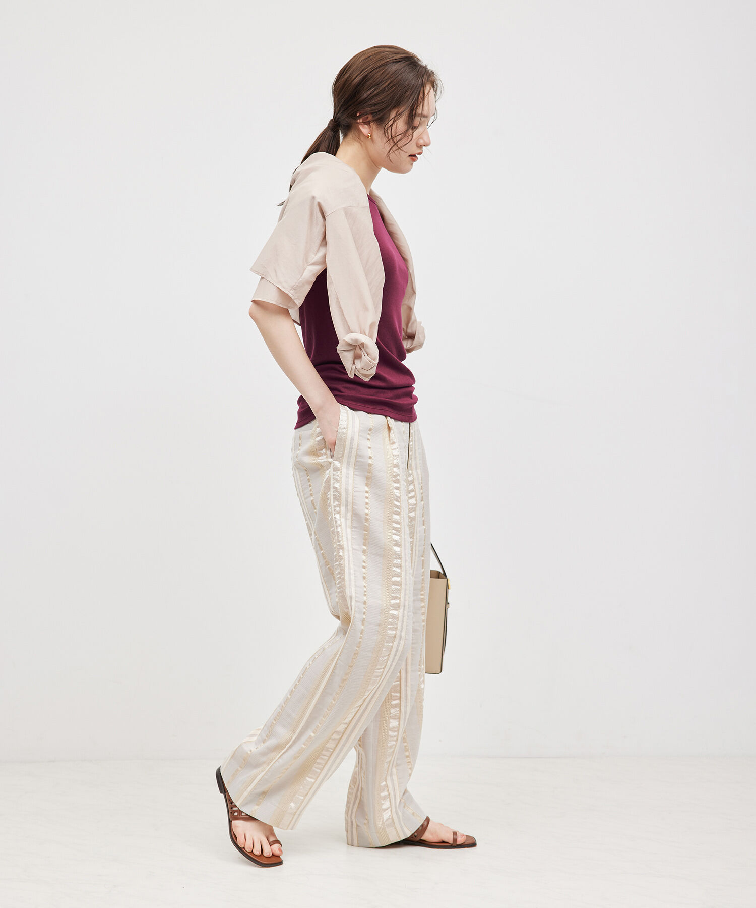 ROPE「コットンシルク丸胴フライスカップ付き半袖カットソー」|Tシャツ・カットソー|