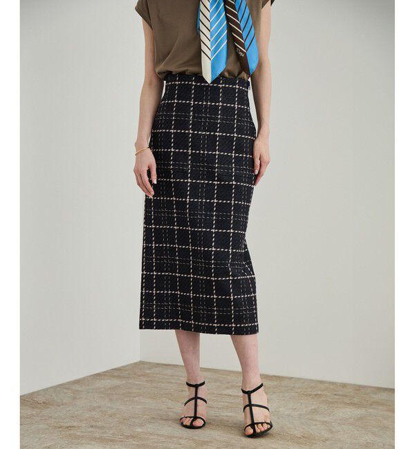 ROPE「【洗える】ツイードチェック ポケット付きタイトスカート」|スカート|