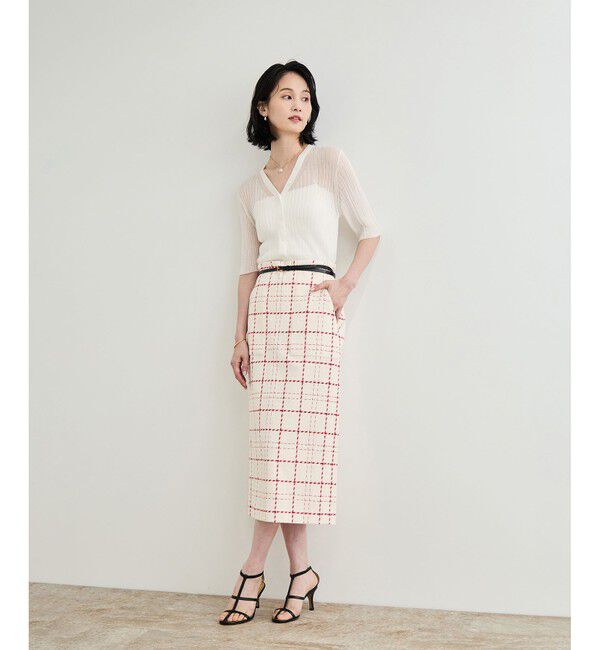 ROPE「【洗える】ツイードチェック ポケット付きタイトスカート」|スカート|