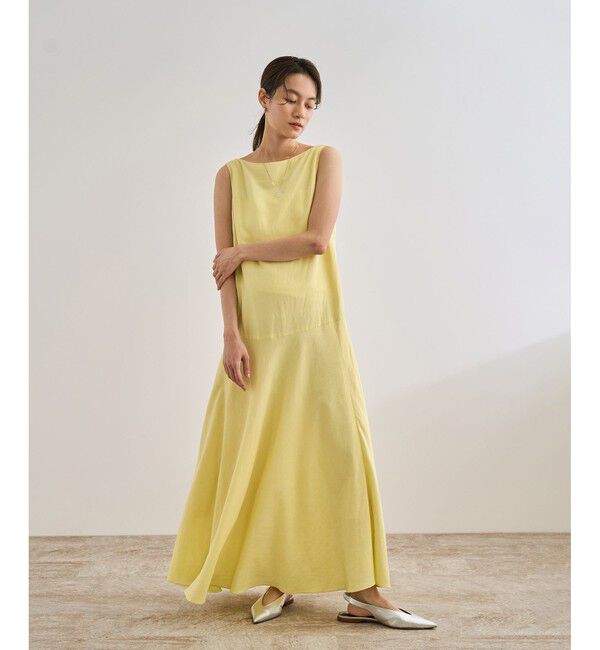 ROPE「レーヨンリネン スラッシュドネックワンピース【セットジャケット対応】」|ワンピース|