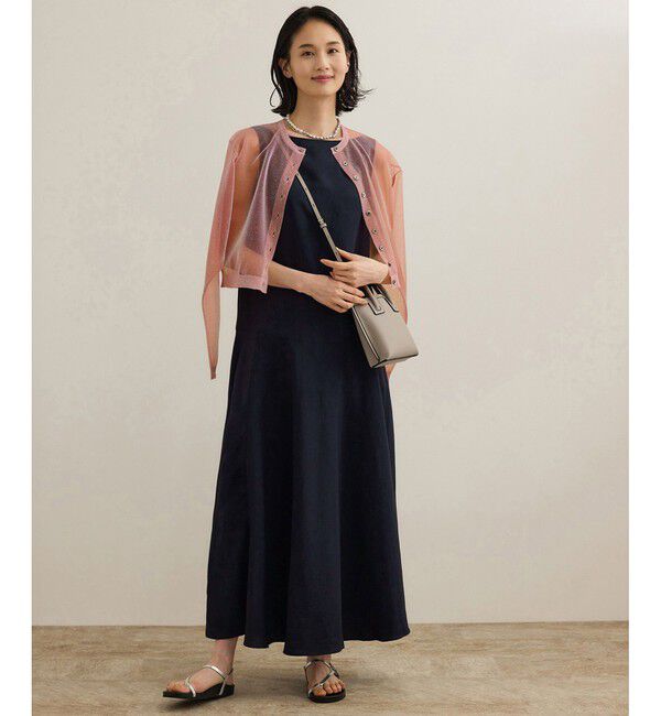 ROPE「レーヨンリネン スラッシュドネックワンピース【セットジャケット対応】」|ワンピース|