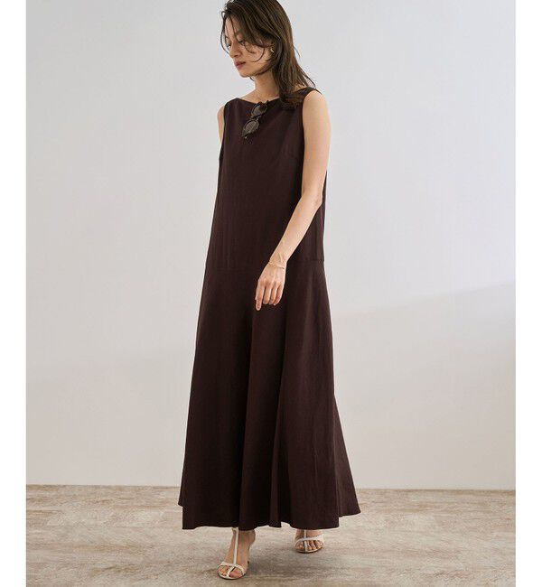 ROPE「レーヨンリネン スラッシュドネックワンピース【セットジャケット対応】」|ワンピース|
