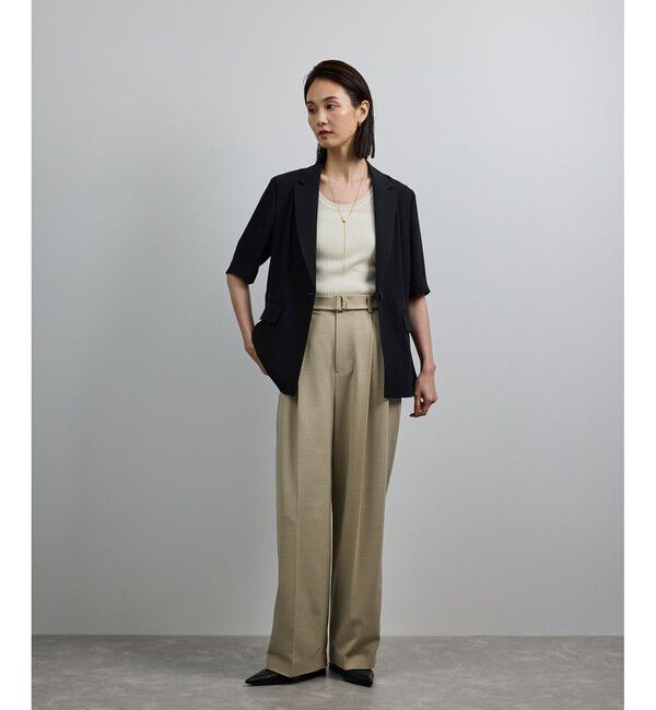 ROPE「【洗える・カセット服・新色追加】トリアセバックサテン ハーフスリーブジャケット/セットアップ対応」|テーラードジャケット|