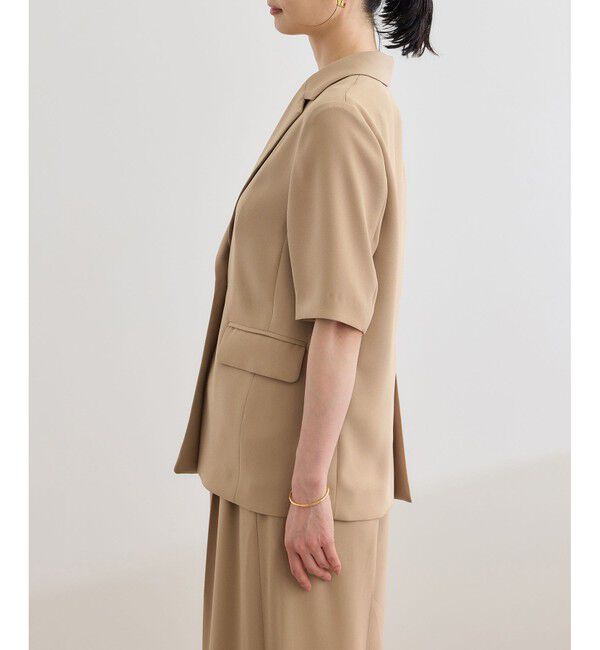 ROPE「【洗える・カセット服・新色追加】トリアセバックサテン ハーフスリーブジャケット/セットアップ対応」|テーラードジャケット|