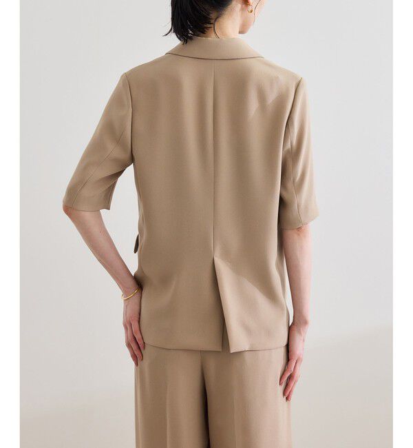 ROPE「【洗える・カセット服・新色追加】トリアセバックサテン ハーフスリーブジャケット/セットアップ対応」|テーラードジャケット|
