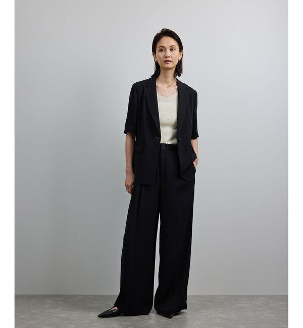 ROPE「【洗える・カセット服・新色追加】トリアセバックサテン ハーフスリーブジャケット/セットアップ対応」|テーラードジャケット|