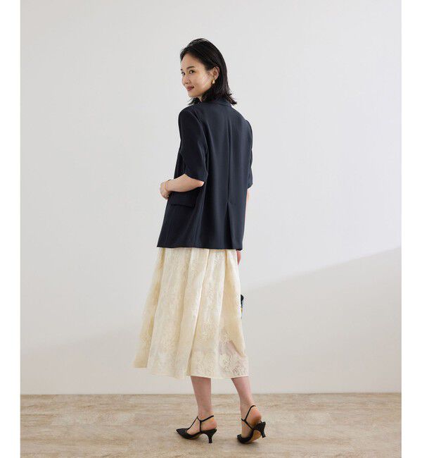 ROPE「【洗える・カセット服・新色追加】トリアセバックサテン ハーフスリーブジャケット/セットアップ対応」|テーラードジャケット|