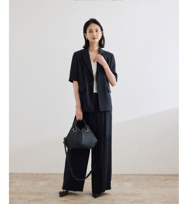 ROPE「【洗える・カセット服・新色追加】トリアセバックサテン ハーフスリーブジャケット/セットアップ対応」|テーラードジャケット|