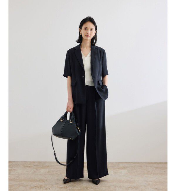 ROPE「【洗える・カセット服・新色追加】トリアセバックサテン ハーフスリーブジャケット/セットアップ対応」|テーラードジャケット|