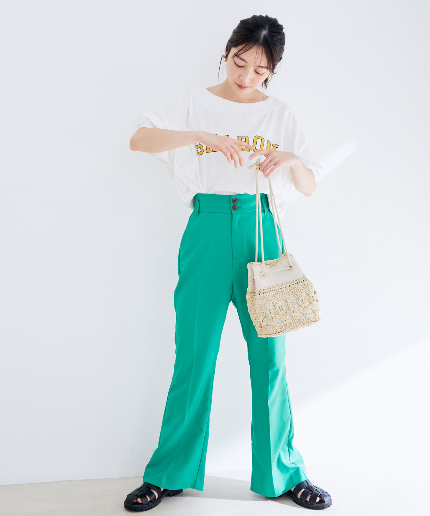 VIS「雑材コンビ異素材巾着バッグ」|ショルダー・メッセンジャー|