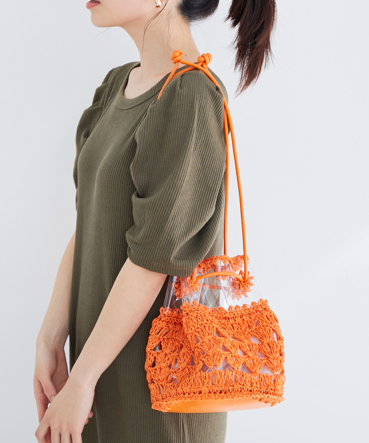 VIS「雑材コンビ異素材巾着バッグ」|ショルダー・メッセンジャー|