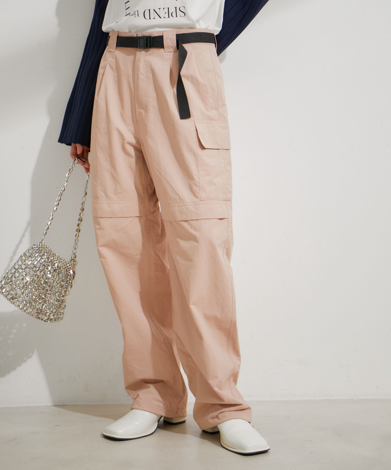 VIS「【洗える】ベルト付ナイロンカーゴパンツ」|カーゴ|