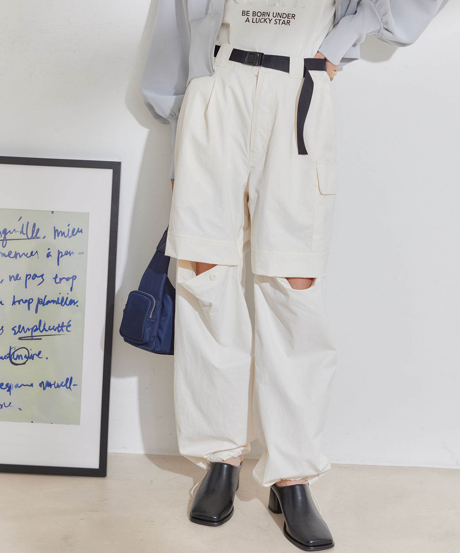 VIS「【洗える】ベルト付ナイロンカーゴパンツ」|カーゴ|